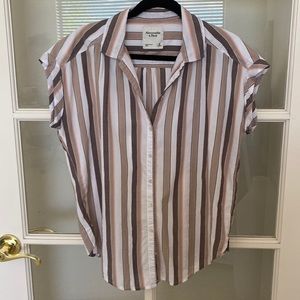 ABERCROMBIE & FITCH Striped Button Front Cuffed Sleeve Blouse